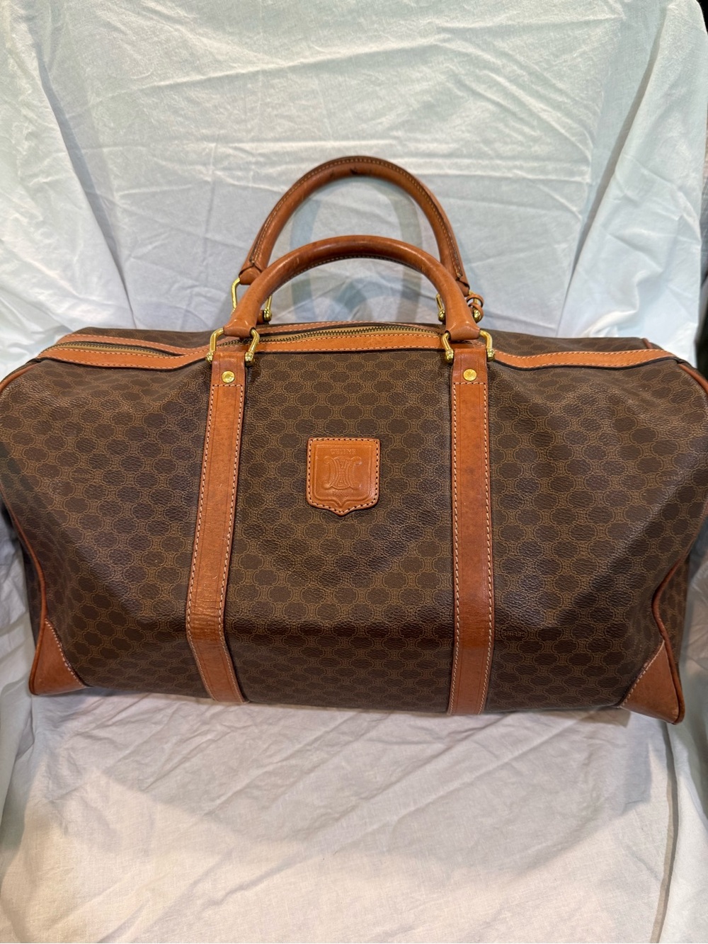 Vintage CELINE Macadam Boston Bag PVC Leather Weekender Travel Bag Ital
